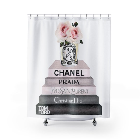 Shower Curtain Fashion Books Roses Candle Make Up Ilration Fashionista Designer Bathroom