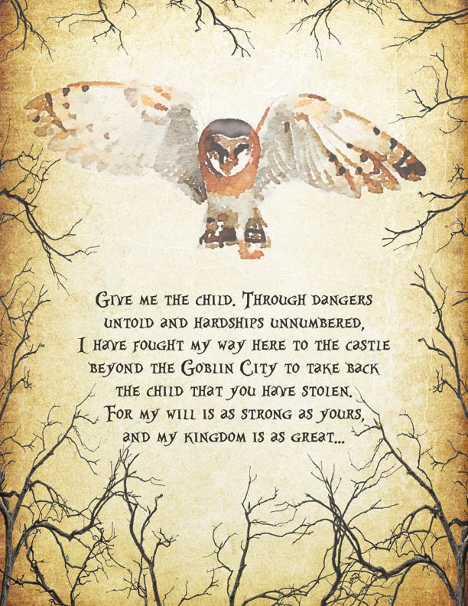 What Babe Labyrinth Goblin King Quote Snowy Owl Bramble Etsy