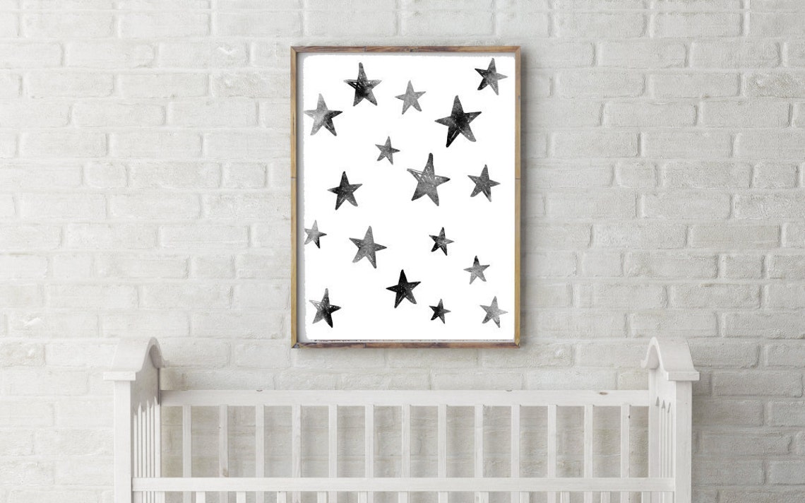 Neutral Nursery Decor stars night sky Watercolor Print New Etsy