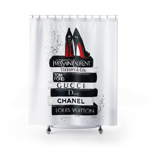 Shower Curtain Black And White Shoes Red Sole Books Etsy
