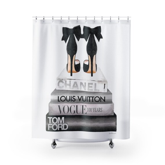 Shower Curtain Fashion Books Shoes Silver Make Up Etsy
