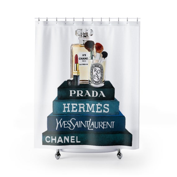 Shower Curtain Fashion Books Teal Lipstick Make Up Etsy