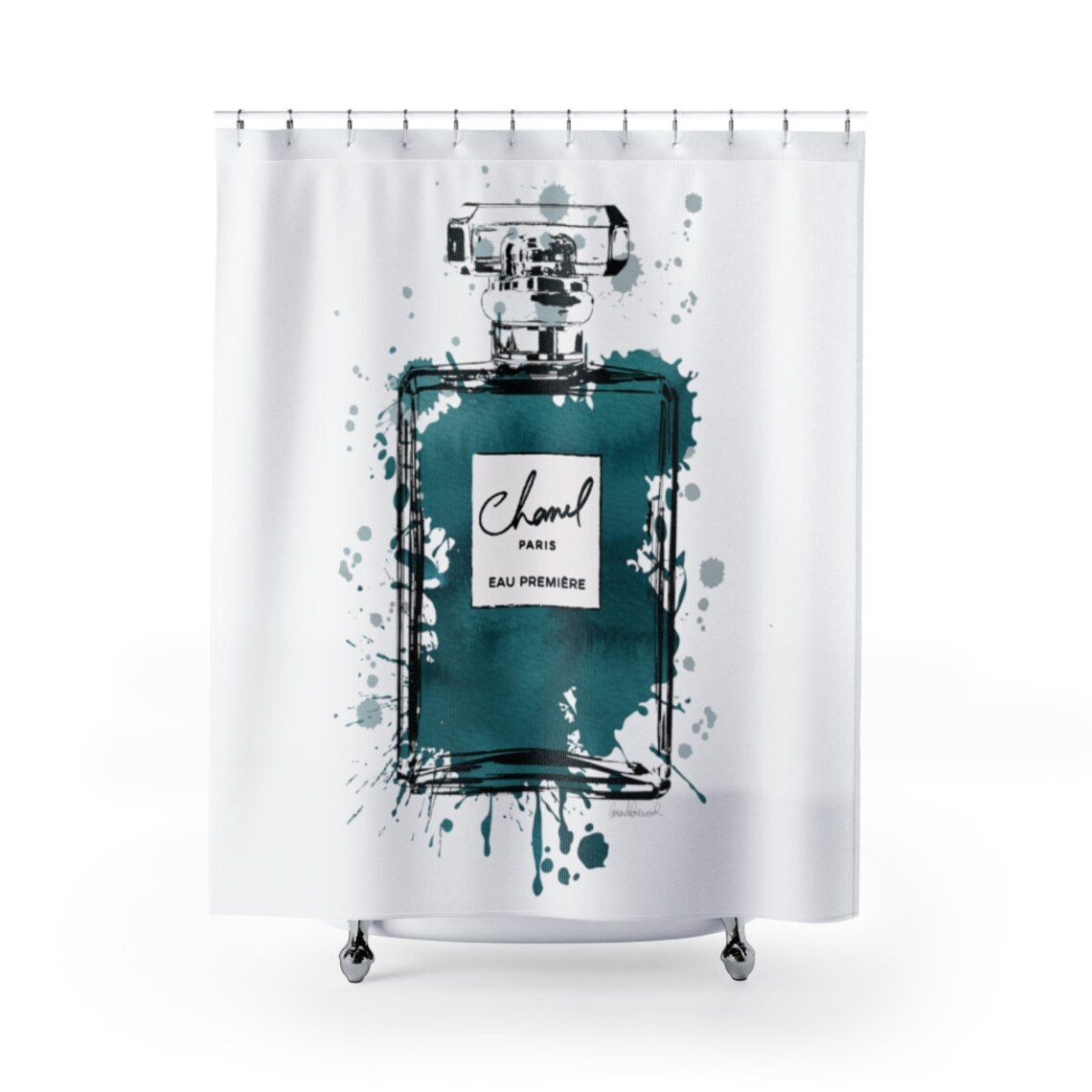 Shower Curtain Perfume bottle teal turquoise glam Make Etsy