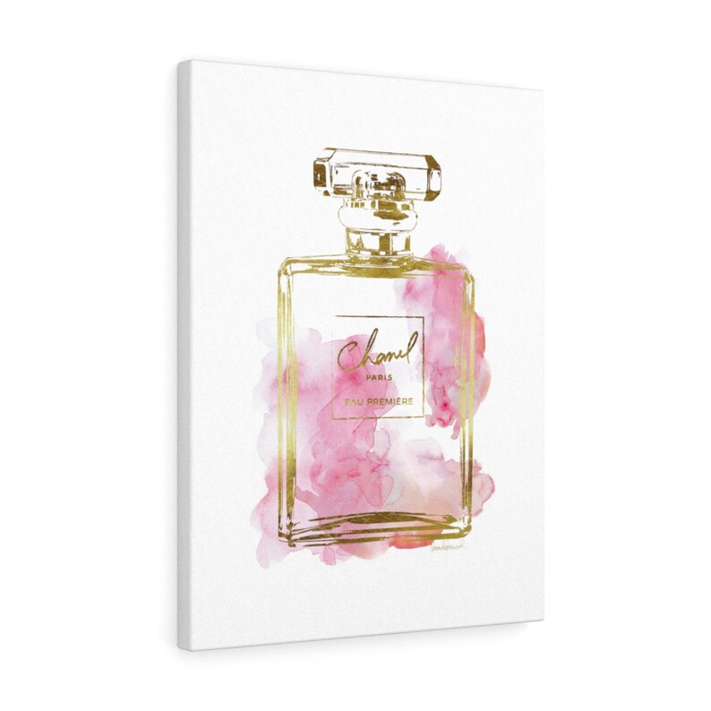 Canvas Gold Pink Blush Perfume Bottle wall art Fashion Etsy