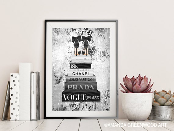 Books Shoes Silver Black White Fashion Illustration Etsy