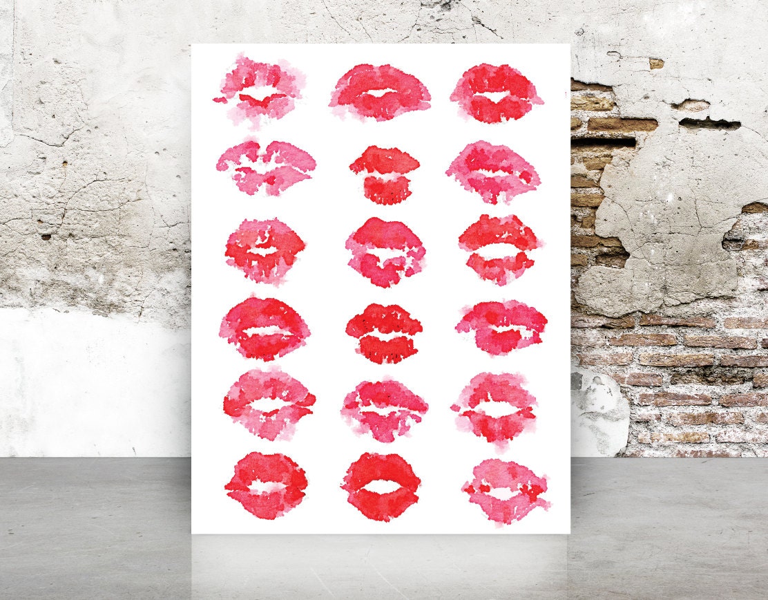 Printable kiss marks pink lip kiss Watercolor Fashion | Etsy