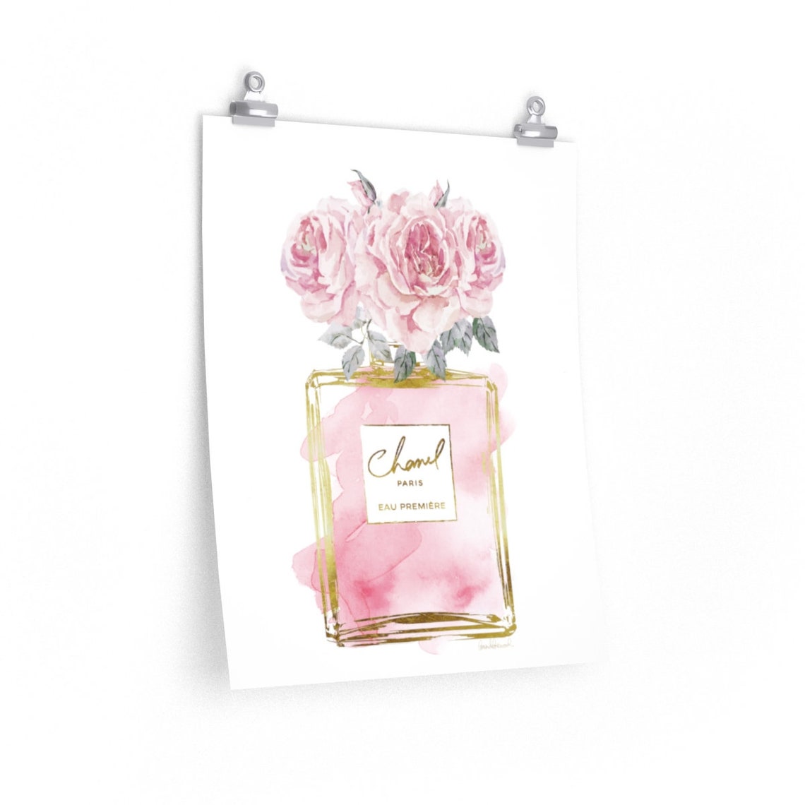 Fashion poster Pink Gold Roses Perfume Bottle Fashion | Etsy