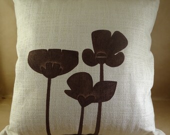 Hand-painted fabric cushion patterned flowers/pillow in hand-painted fabric fancy flowers