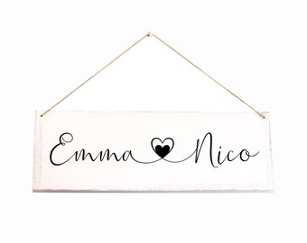 Name tag for the wedding with heart made of wood - various Colour combinations possible