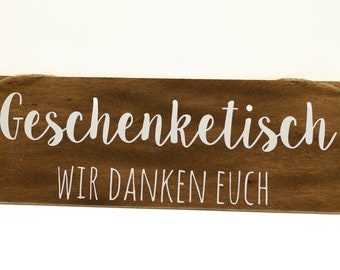 Geschenketisch Schild aus Holz in vielen Farbkombinationen wählbar