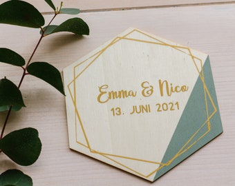 Hexagon wooden sign personalized for wedding - dip dye