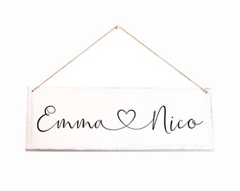 Name tag for the wedding with heart made of wood - various Colour combinations possible