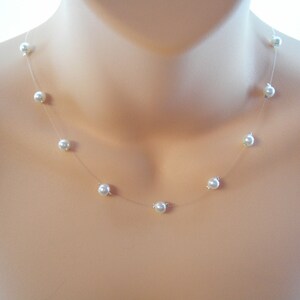 Simple Floating Pearls Illusion Necklace /& Stud Earrings Set Minimal Wedding Jewelry for women brides Pearl Jewelry Set for Bridesmaids