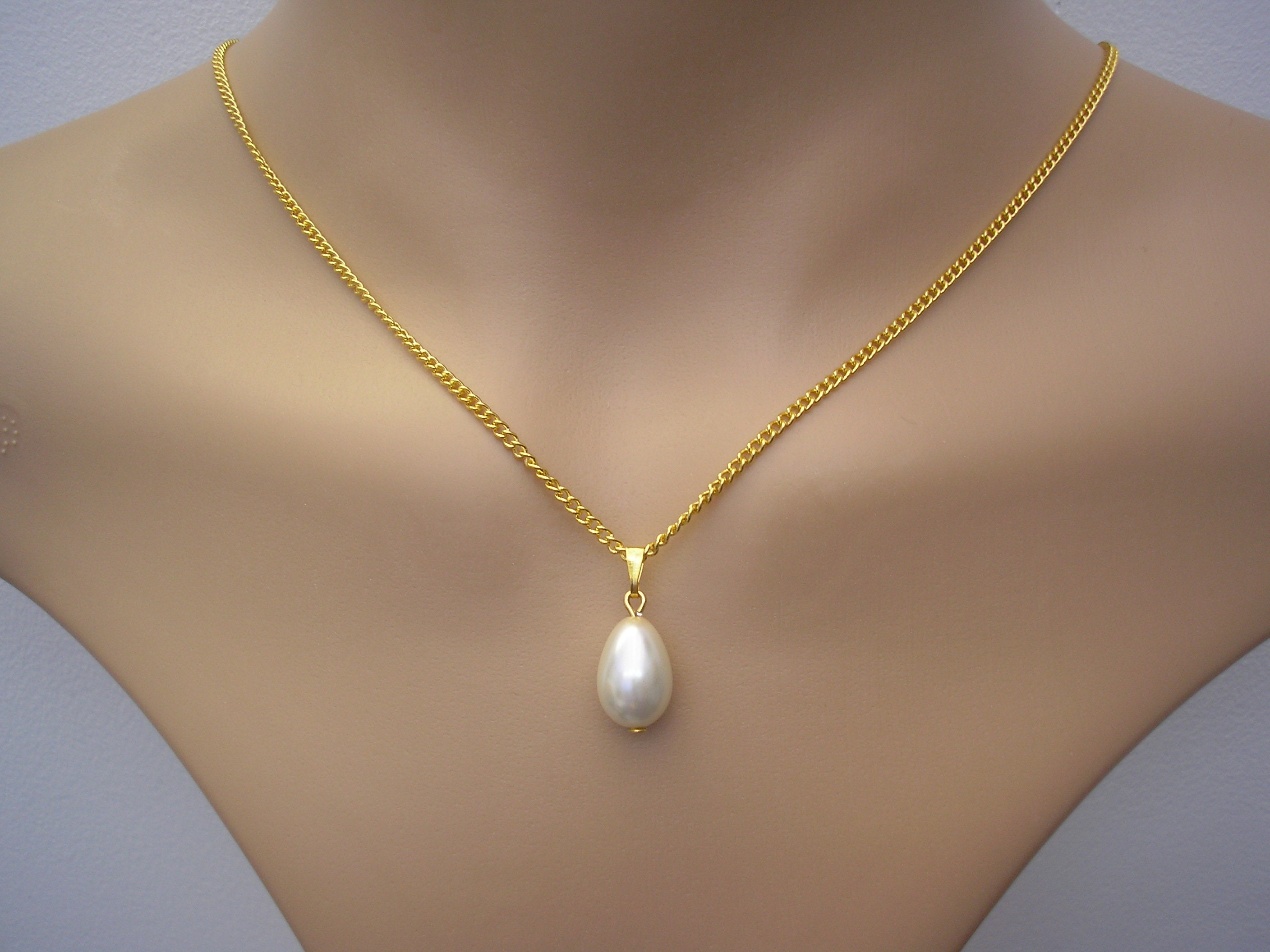 Teardrop Pearl Pendant Necklace on Silver or Gold Chain Ivory Etsy