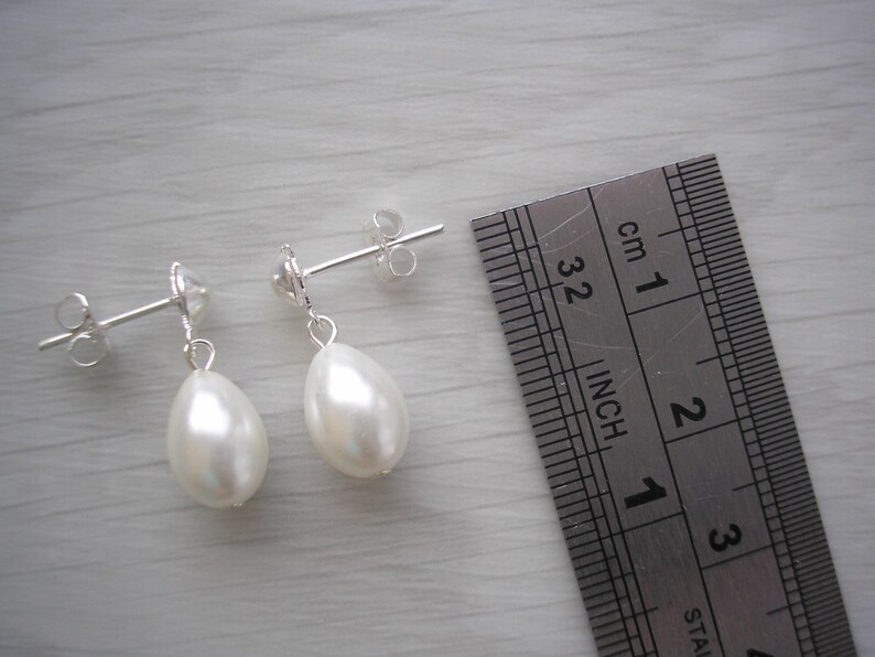 Pure White Teardrop Pearl Back Necklace Set Pearl Set Backdrop Necklace /& Stud Earrings Jewelry Set White Wedding Jewelry Set