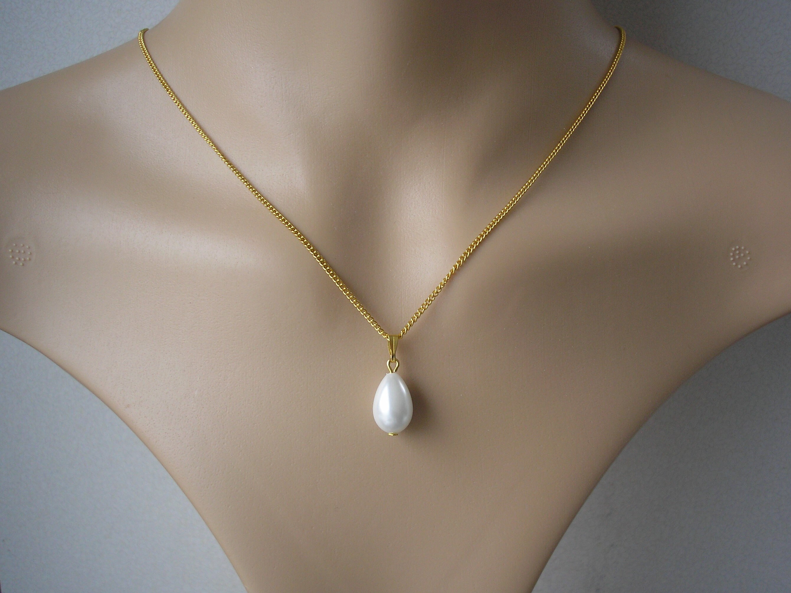 Teardrop Pearl Pendant Necklace on Silver or Gold Chain Ivory Etsy