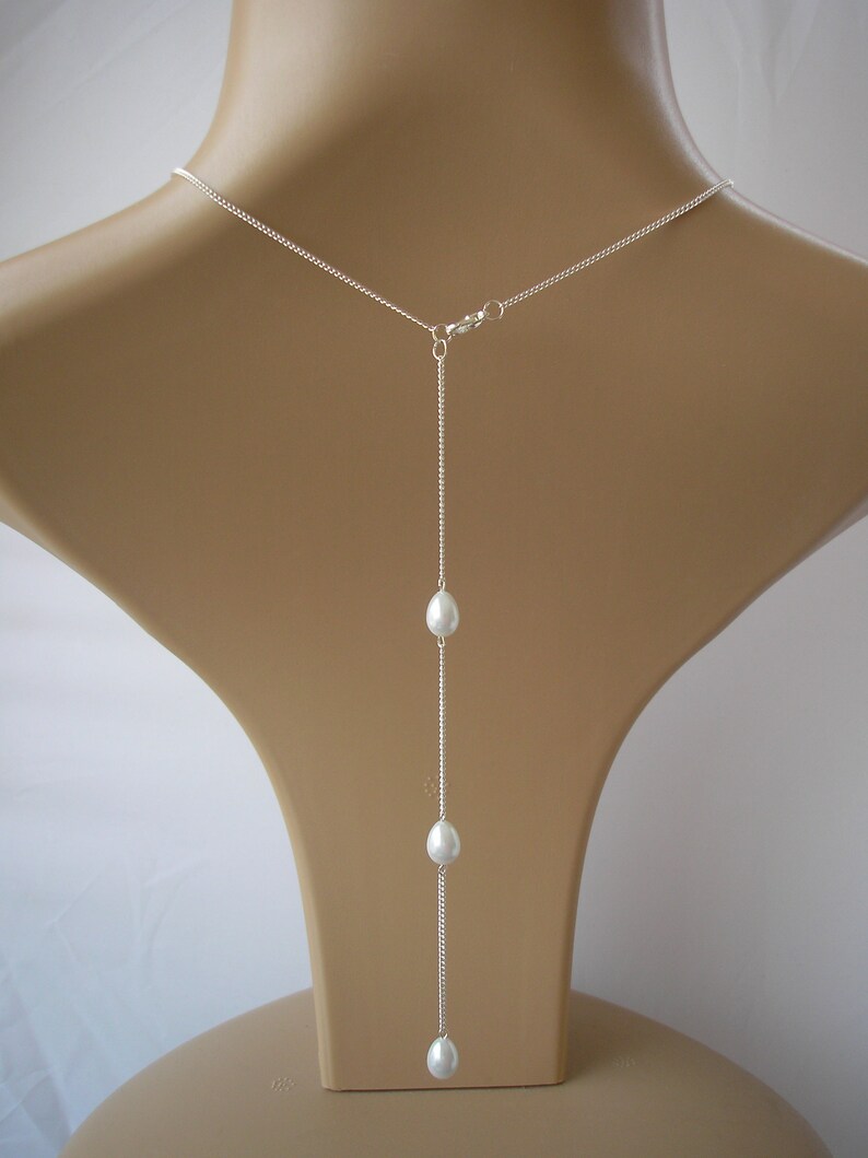Pure White Teardrop Pearl Back Necklace Set Pearl Set Backdrop Necklace /& Stud Earrings Jewelry Set White Wedding Jewelry Set