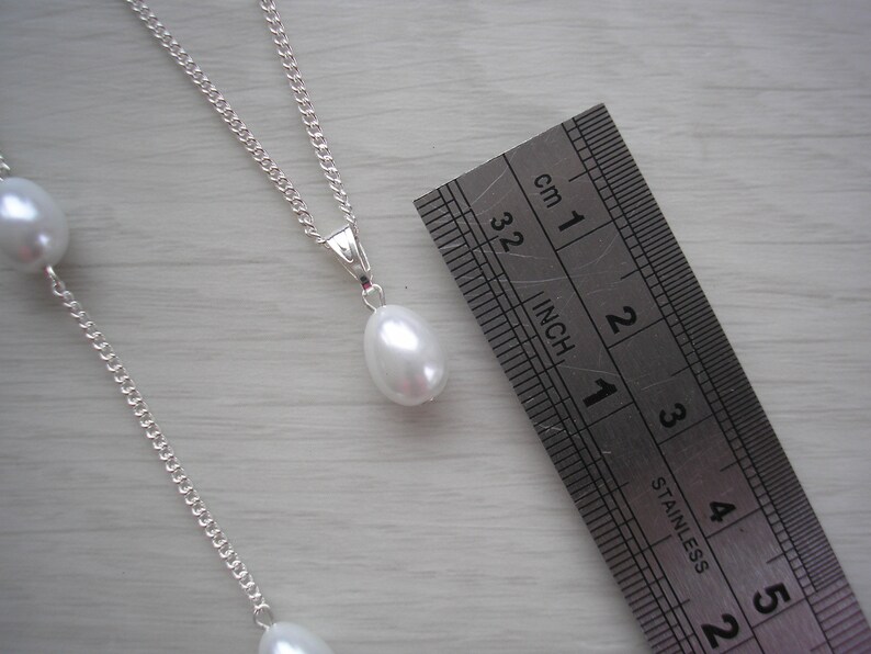 Pure White Teardrop Pearl Back Necklace Set Pearl Set Backdrop Necklace /& Stud Earrings Jewelry Set White Wedding Jewelry Set