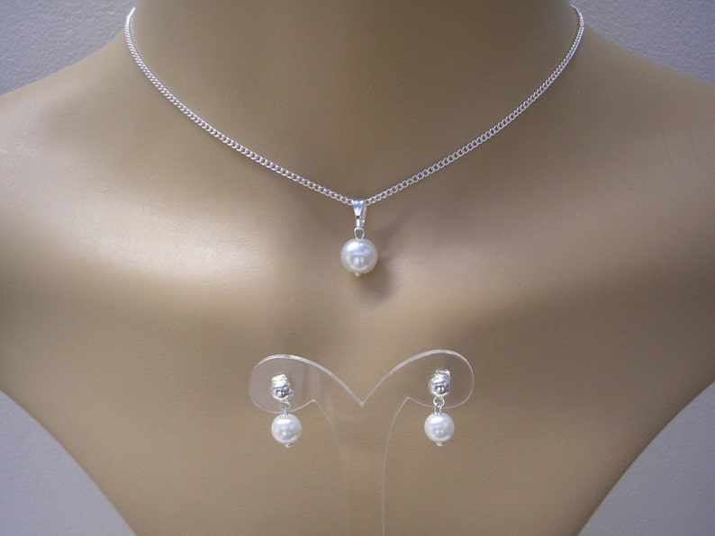 Simple Floating Pearls Illusion Necklace /& Stud Earrings Set Minimal Wedding Jewelry for women brides Pearl Jewelry Set for Bridesmaids