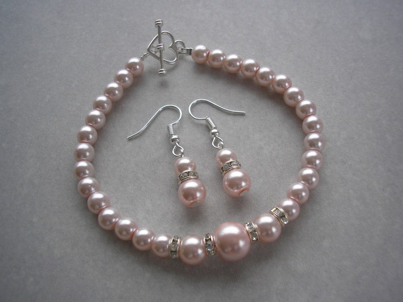 Heart Toggle Bracelets for women with drop earrings Pearl /& Diamante Bracelet and Earrings Jewelry Set for women girls brides bridesmaids