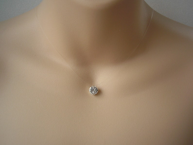 Single CZ Crystal on Invisible Illusion cord Necklace Simple Etsy