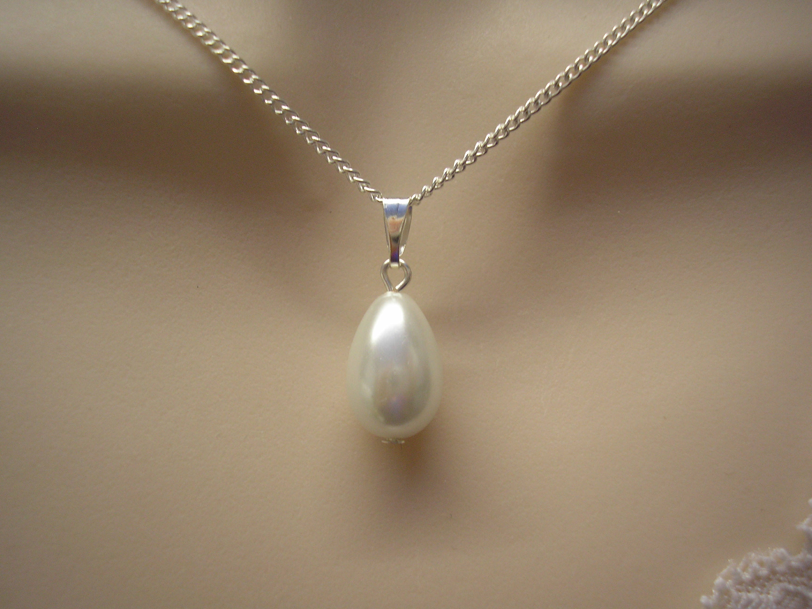 Teardrop Pearl Pendant Necklace on Silver or Gold Chain Ivory Etsy