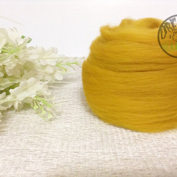 10g Super Fine Bristish Merino Wool - Mustard (MW-026), Long Fiber for Wool Felt, both Needle Felting and Wet Felting, Fast Felting