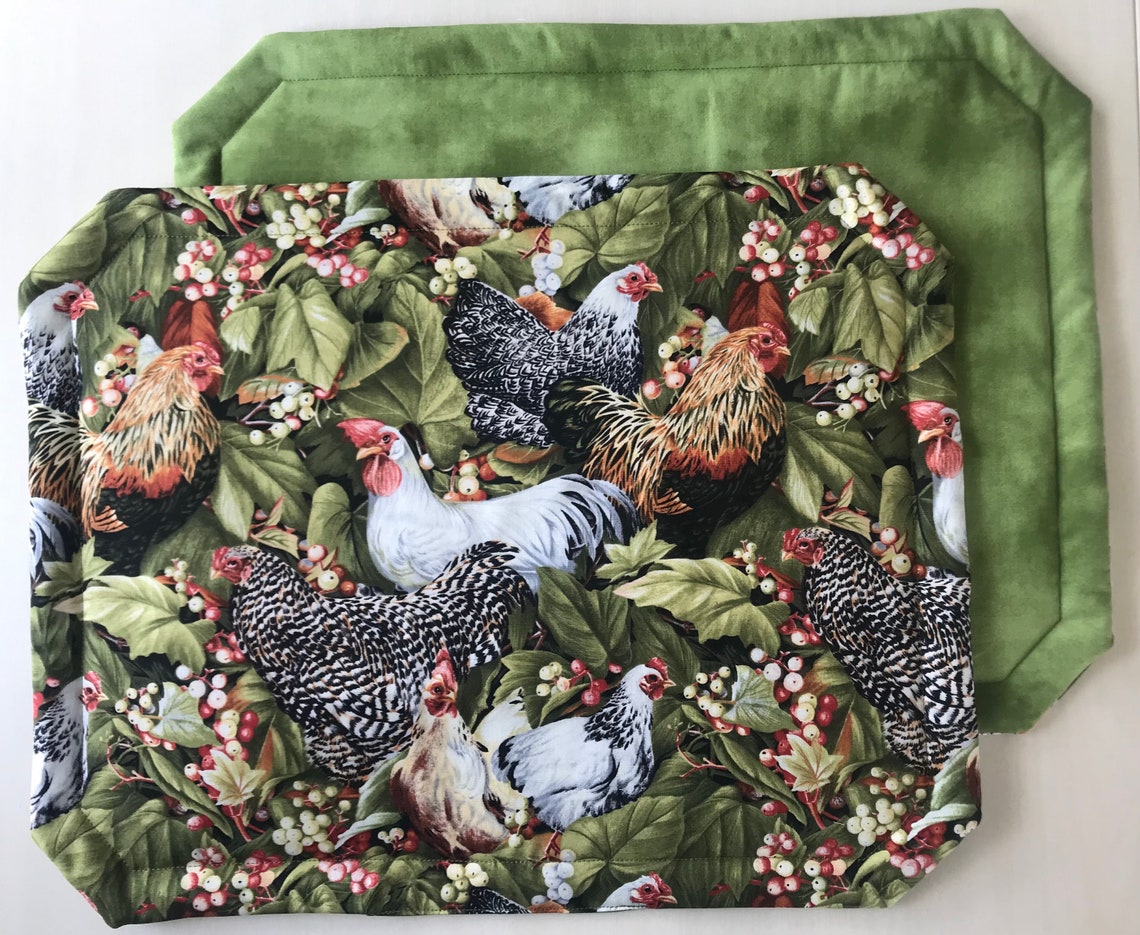 Rooster Chickens Placemats Reversible Etsy