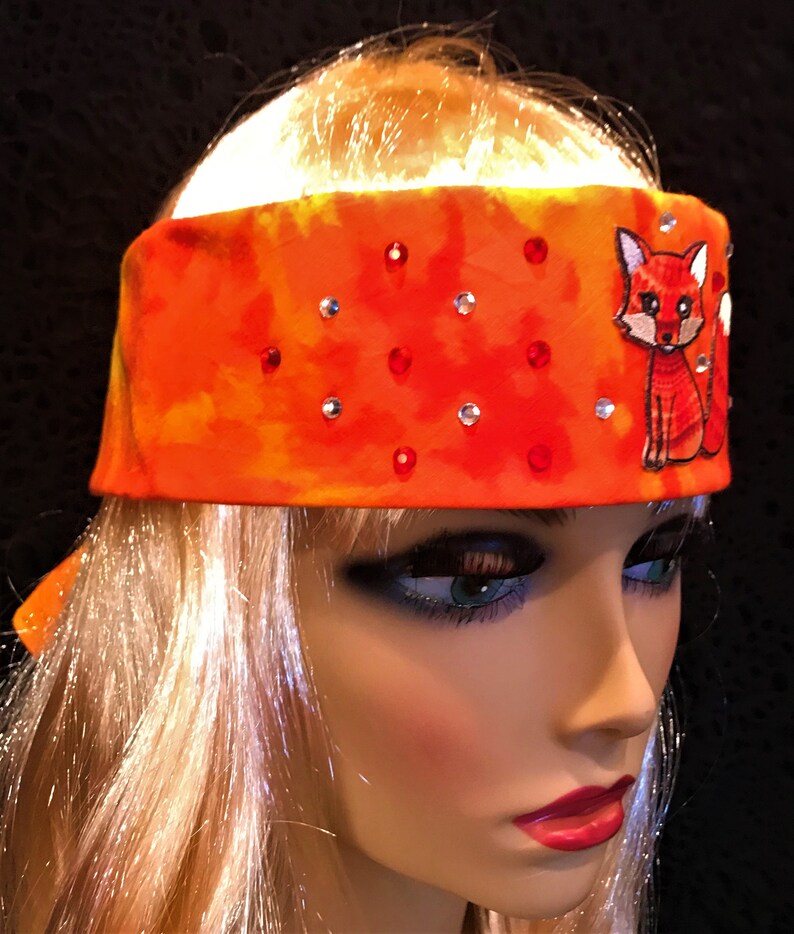 Embellished FOX Rhinestone Orange Tye Dye Bandana