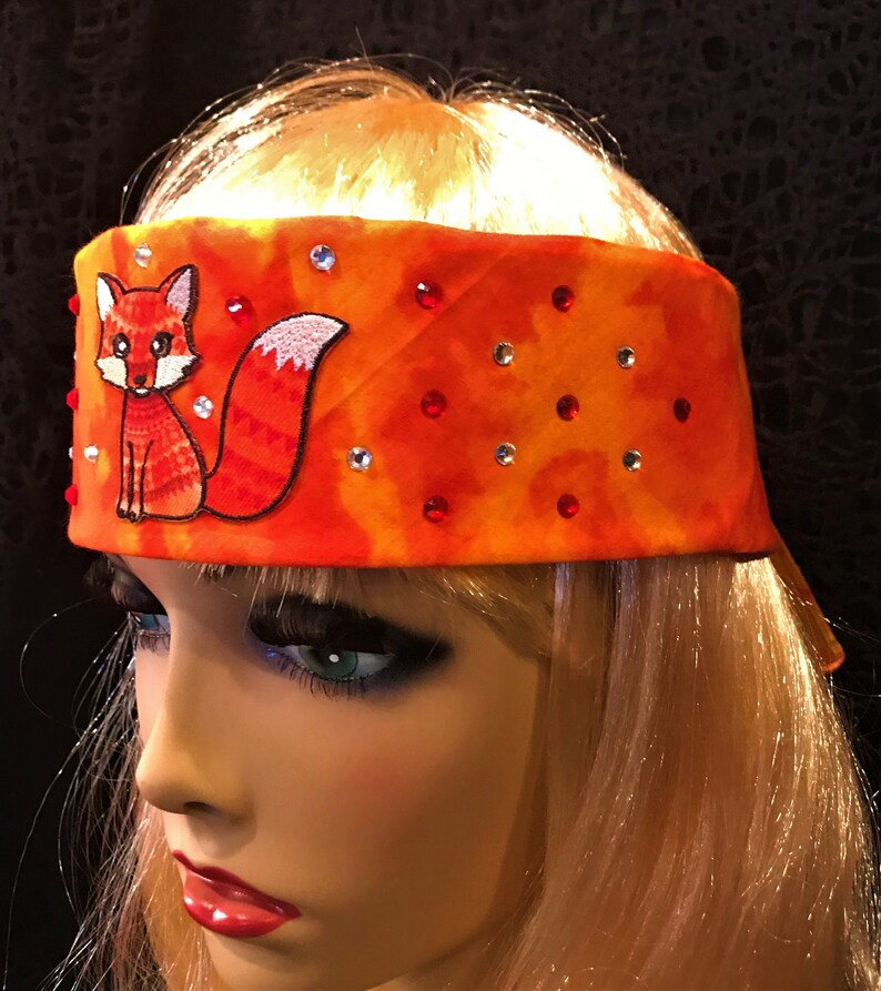 Embellished FOX Rhinestone Orange Tye Dye Bandana