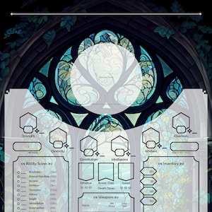 Ocean Window Character Sheet interactive PDF printable for your DnD Char | D&D Dungeons and Dragons e.g. druids, nature, ranger, elf, elves