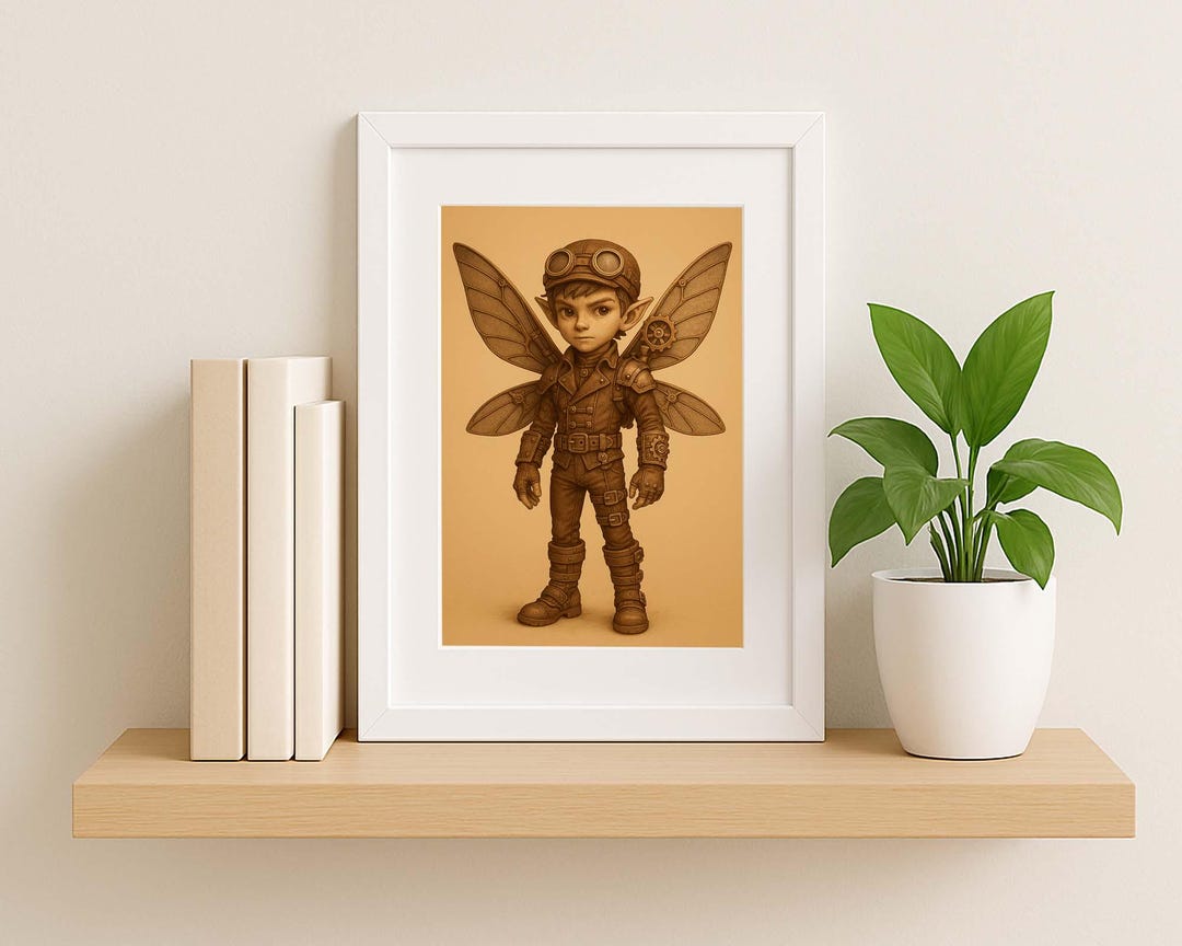 Fantastic Steampunk Print in Sepia | Pilot Elf Digital Art | Download ...