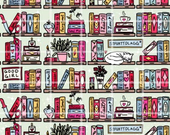 Romance Bookshelf Seamless Pattern Digital Paper, Smut Book Pattern, Pink Bookshelf Fabric Print, Book Lover Design