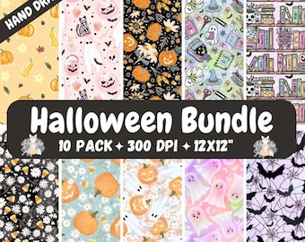 Halloween Bundle 10 Files Seamless Pattern 300 DPI PNG Download Digital Papers Vinyl Fabric Surface Design Digital Scrapbook Pack Hand Drawn