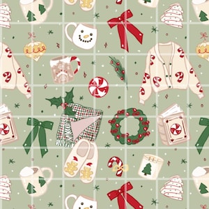 Christmas Cozy Items Seamless Pattern Digital Paper, Holiday Mug Scarf and Slippers Pattern, Cute Winter Fabric Print