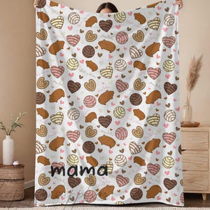 Manta Concha Personalizável com Estampa de Pão Doce Mexicano, Presente Cafecito y Chisme, Presente para Latinas e Hispânicas com Nome Personalizado