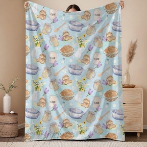 Manta para amantes de la masa madre, regalo para panaderos, manta de cocina estilo cottagecore, decoración rústica, masa madre, manta con nombre personalizado, regalo para madres
