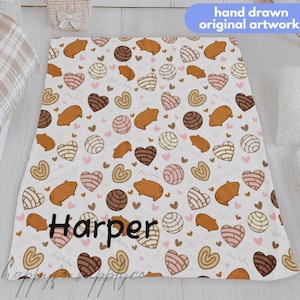 Personalizable Concha Blanket Pan Dulce Throw, Mexican Sweet Bread Blanket, Cafecito y Chisme Gift, Latina Hispanic Gift Custom Name image 2
