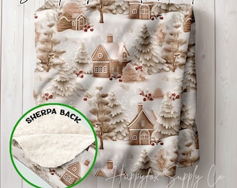Sherpa Fleece-Decke | Neutrale Lebkuchenhäuser | Winter-Decke | Weihnachtsdecke | Cottagecore | Urlaub
