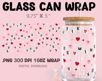 Digital Download 16oz Glass Can Wrap 300 DPI .PNG Valentine Beads UVDTF Sublimation Printed Vinyl Transparent 16oz Wrap Friendship Beads
