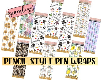 Original Designs High Quality Seamless Digital Template 10 Pack Pencil Style Pen Wraps Leopard Sunflower Rainbow Lemon Sublimation