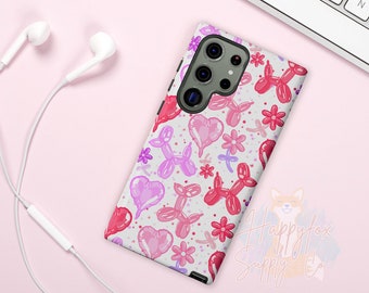 iPhone Samsung Phone Case Balloon Animals iPhones Galaxy Clowncore Phone Case Kidcore Aesthetic Sturdy Case Glossy Matte Pink Purple Hearts