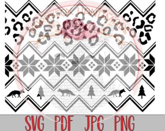 SVG/Waterslide/Sublimation Nordic Winter Pattern Fair Isle Leopard Digital Download .png .svg .pdf .jpg
