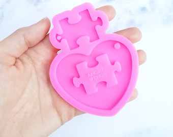 Autism Puzzle Heart Straw Topper Resin Silicone Mold for Epoxy Resin Crafts