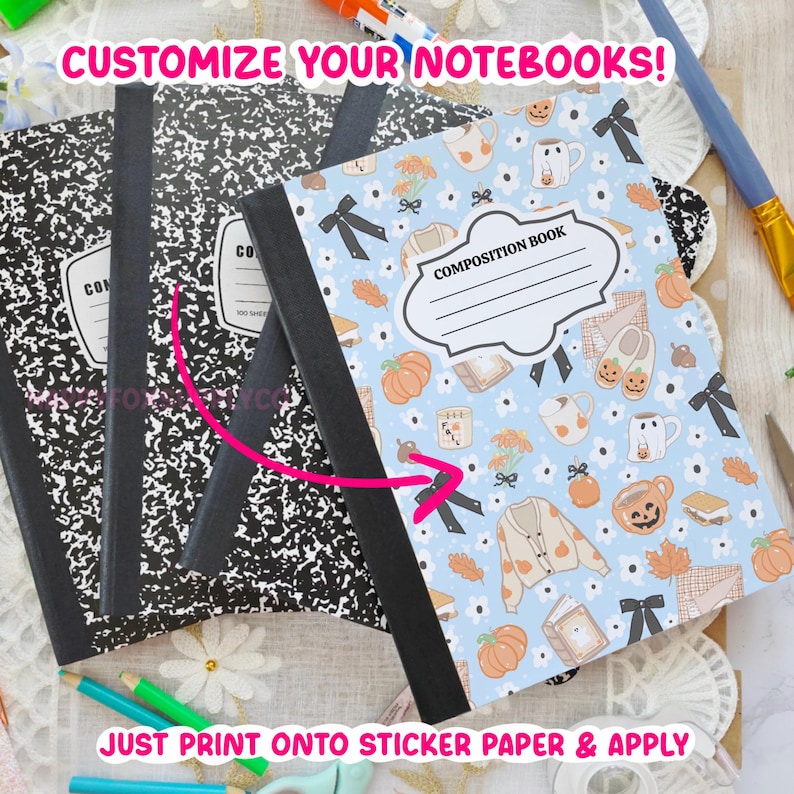 Notebook Customise Printable Composition Notebook Cover PNG Back to School Personal ...