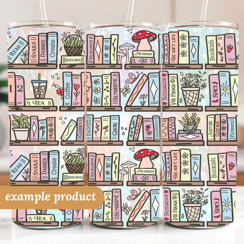 Cottagecore Bookshelf Seamless Pattern 300 DPI PNG Download for Digital ...