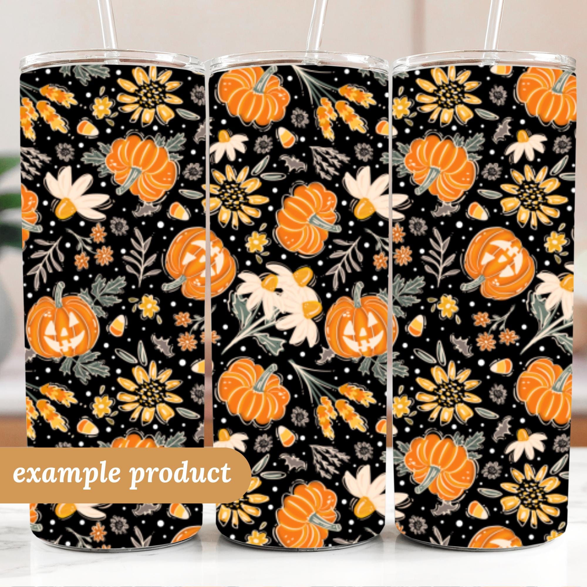 Halloween Pumpkin Seamless Pattern Digital Paper, Fall Pumpkin Floral ...