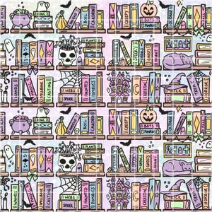 Spooky Bookshelf Seamless Pattern Digital Paper, Cute Halloween Books Pattern, Witchy Library Fabric Print, Spooky Cute Scrapbook Paper