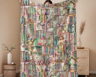 Manta personalizada para amantes de los libros, manta para estantería de biblioteca, regalo de BookTok, manta con nombre personalizado, regalo para bibliotecario, decoración cottagecore para rincón de lectura