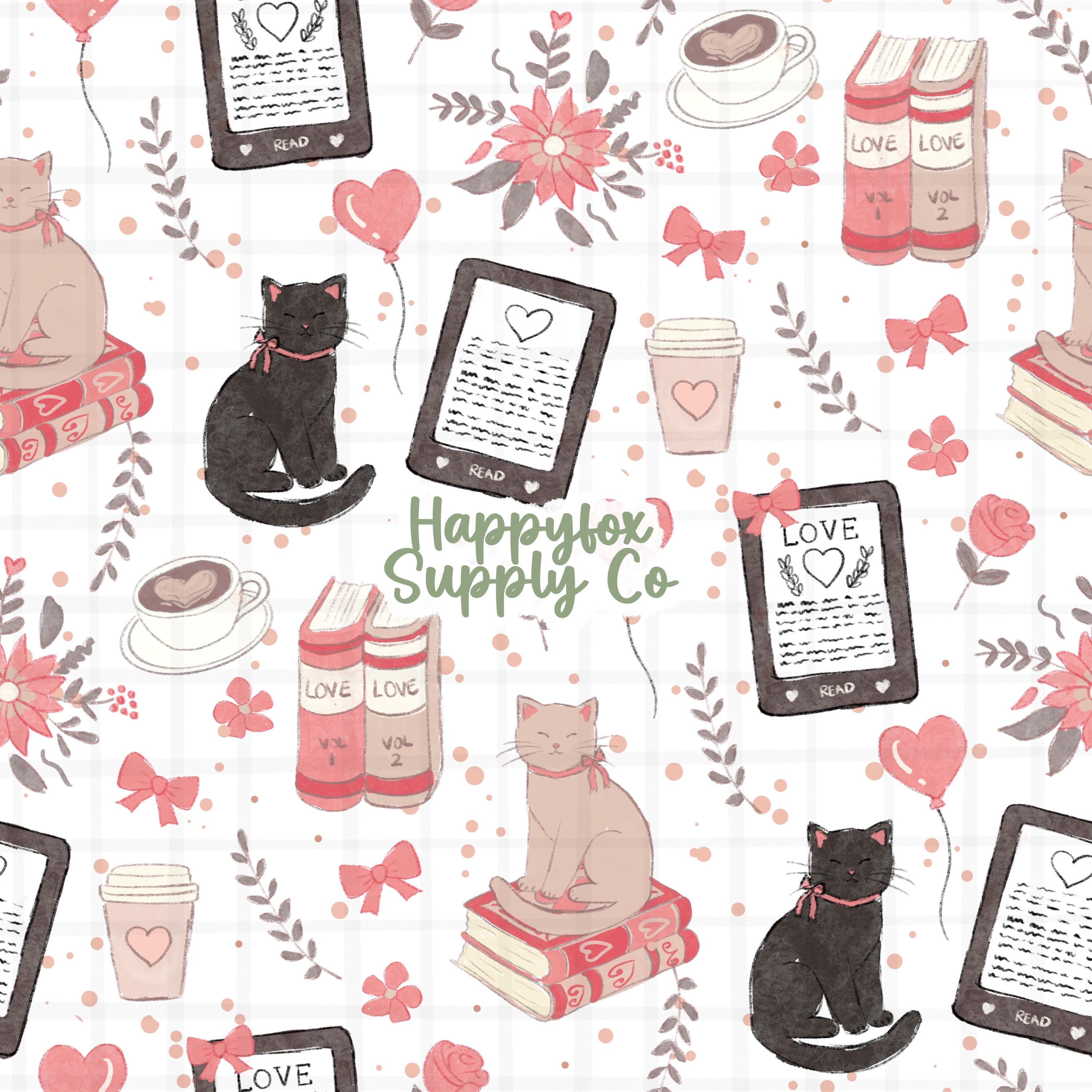 Bookish Cats E-Reader Seamless Pattern 300 DPI PNG Instant Download Digital Papers Vinyl Fabric Surface Design Cats Books File Book lover
